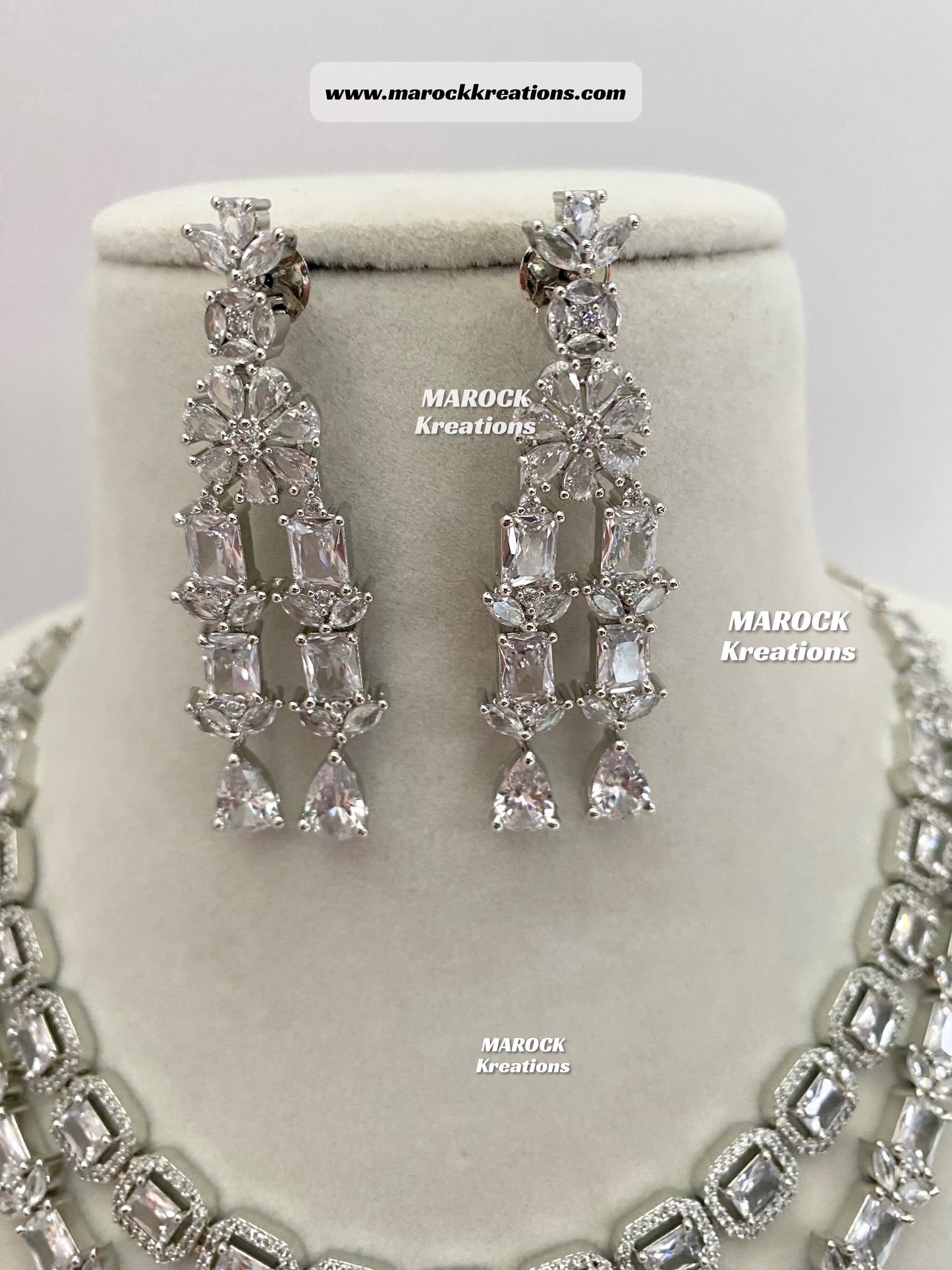 Silver American Diamond Double layer Necklace set