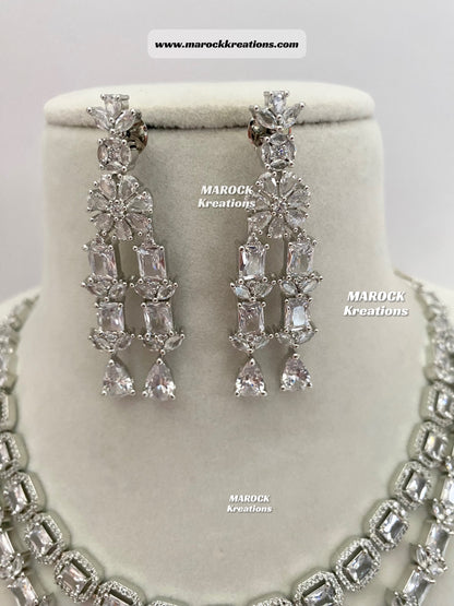 Silver American Diamond Double layer Necklace set