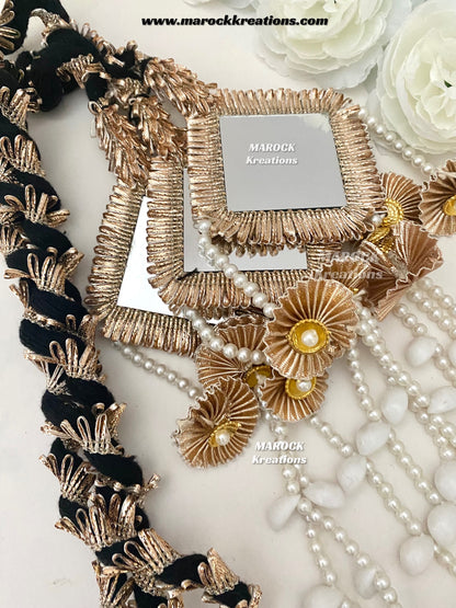 Gotta Patti mirror and shells Paranda with lace/Hair dori/Jago braid accessories