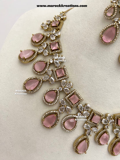 Erona Antique Gold American Diamond Statement Necklace set