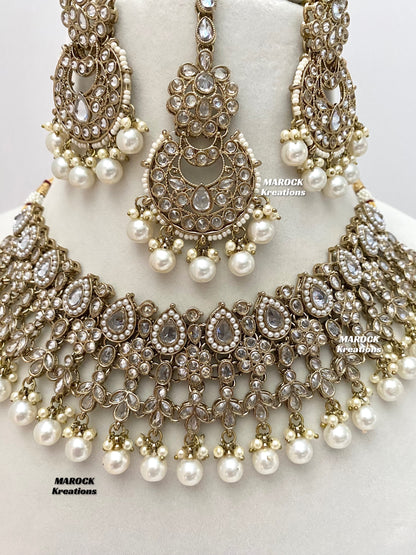 Sadhna Antique Gold Polki Necklace set