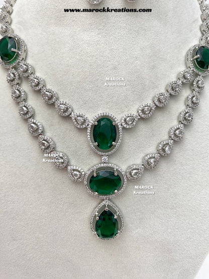 Zehra Silver American Diamond Double layer Necklace set