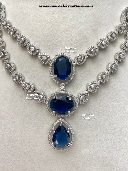 Zehra Silver American Diamond Double layer Necklace set