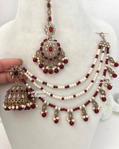 Leela Polki Bahubali Jhumki Earrings and tikka set