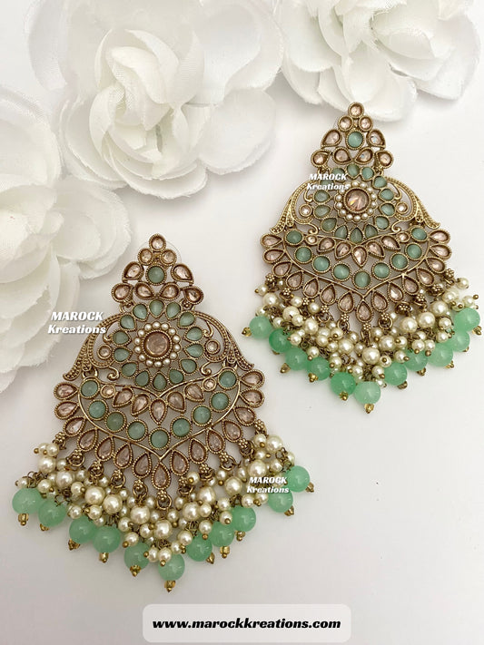 High Quality Antique Gold Polki Statement Earrings