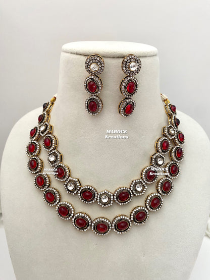 Sheenam Victorian Kundan Double layer Necklace set