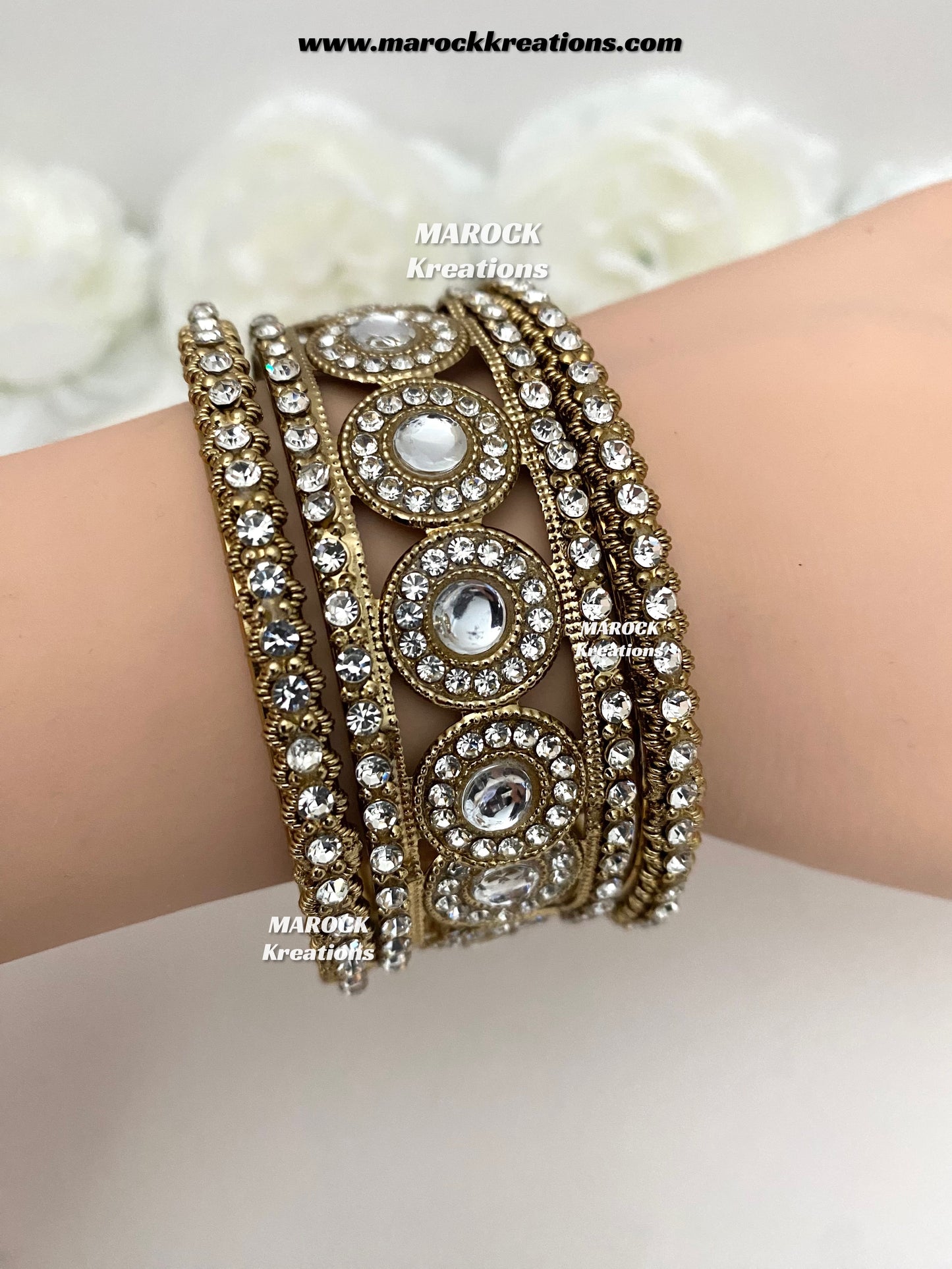 Antique Gold Kundan and stones Bangles stack
