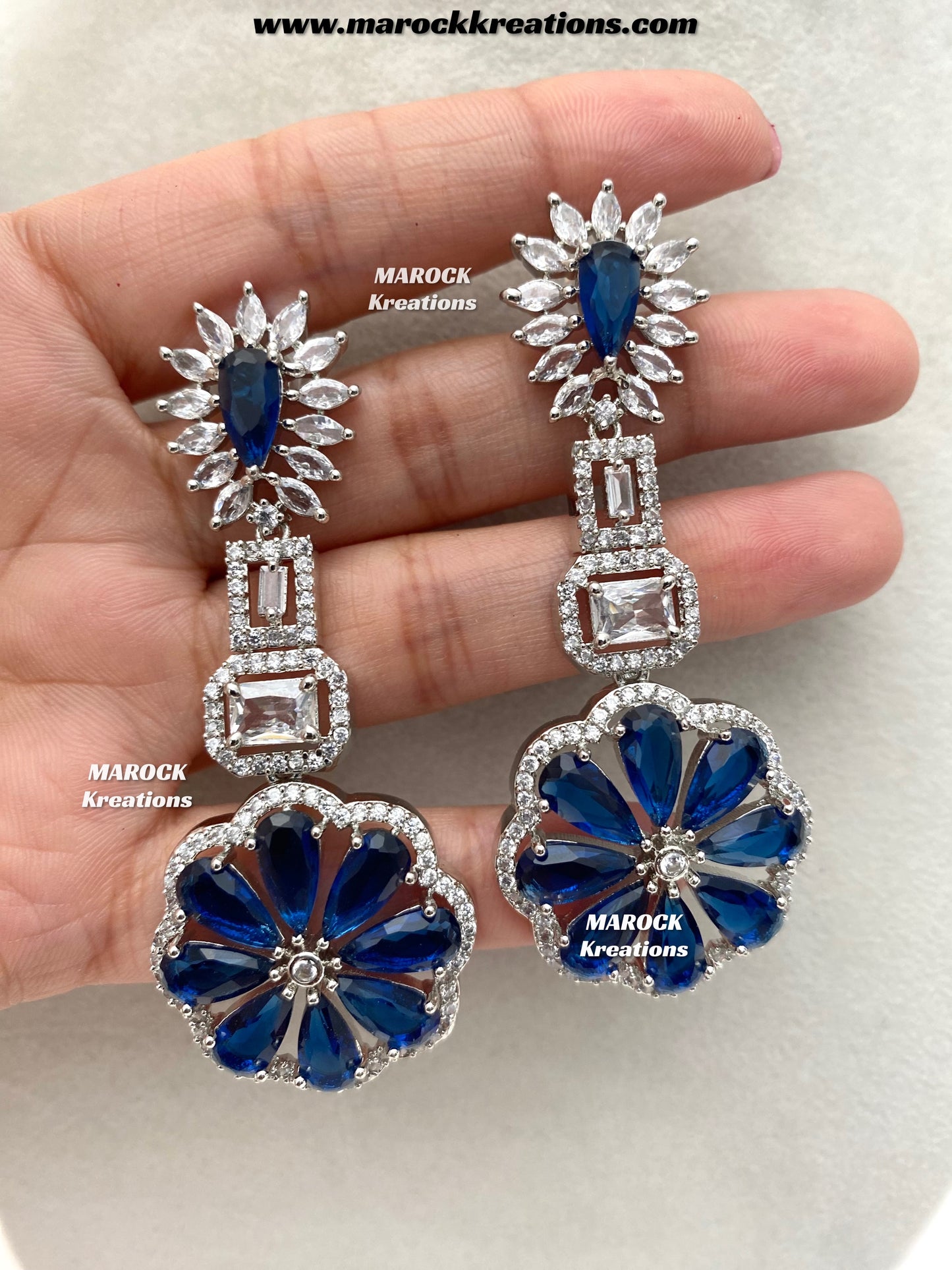 Rosy Silver American Diamond Earrings