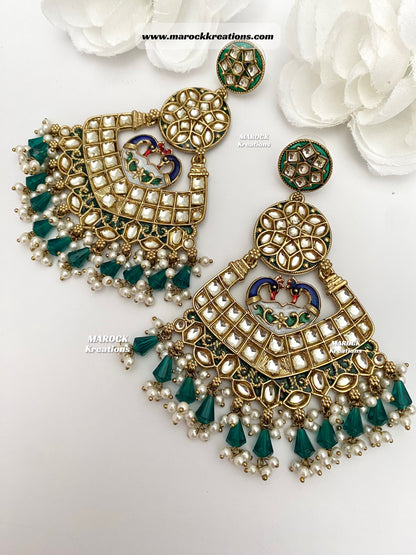 Premium Quality Kundan Meenakari Statement Earrings