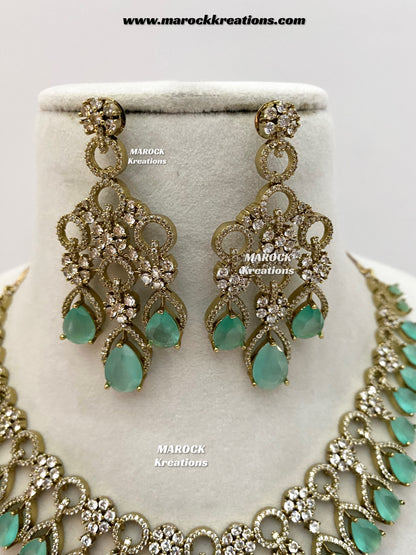 Anshika Antique Gold American Diamond Statement Necklace set