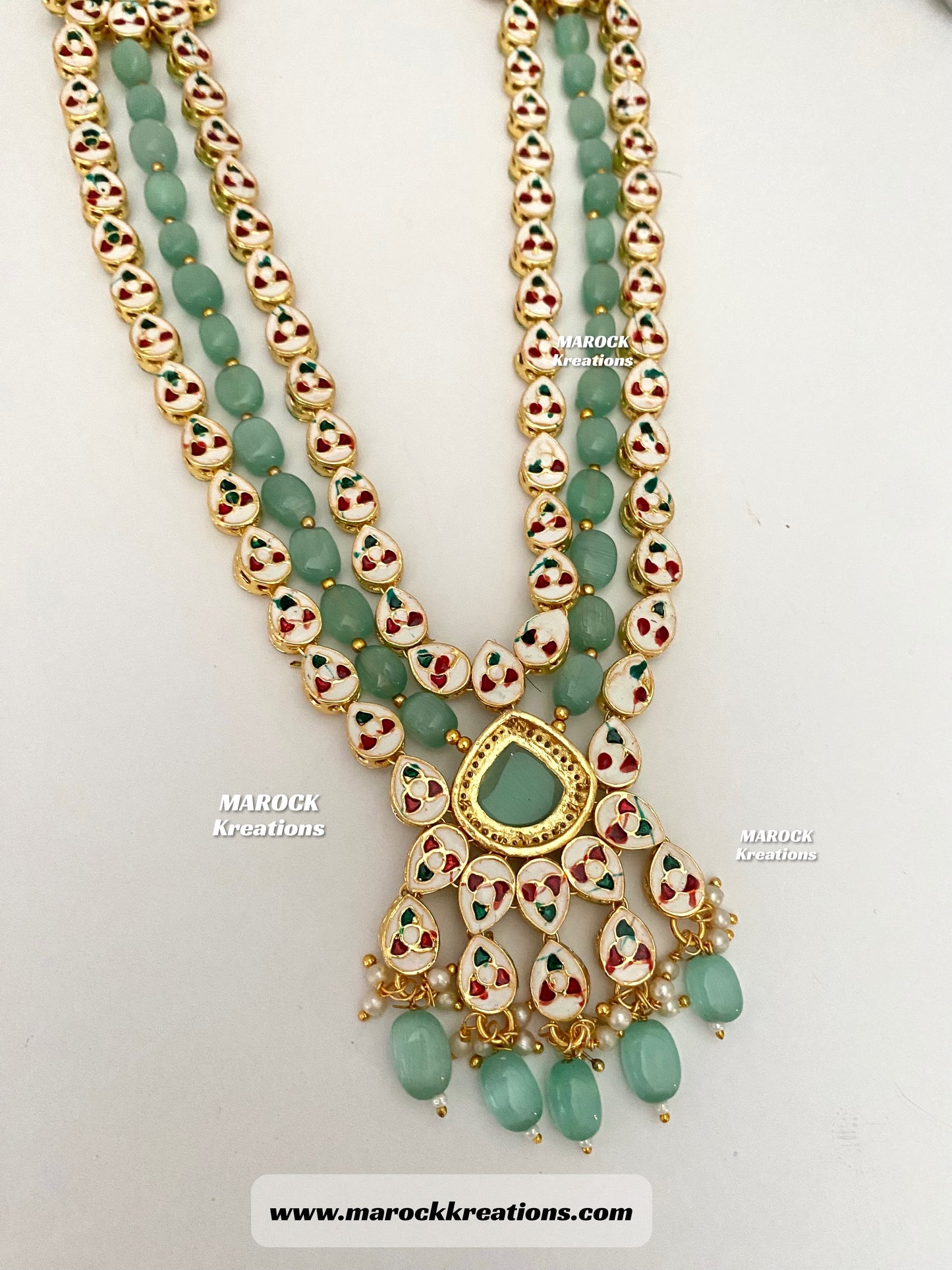 Kundan and Monalisa Rani Haar/Long necklace (Back side Meenakari)