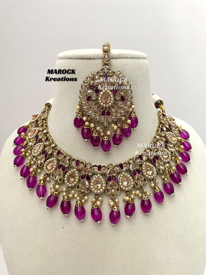 Antique Gold/Purple Polki Necklace set