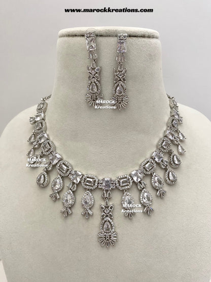 Erica Silver American Diamond Necklace set