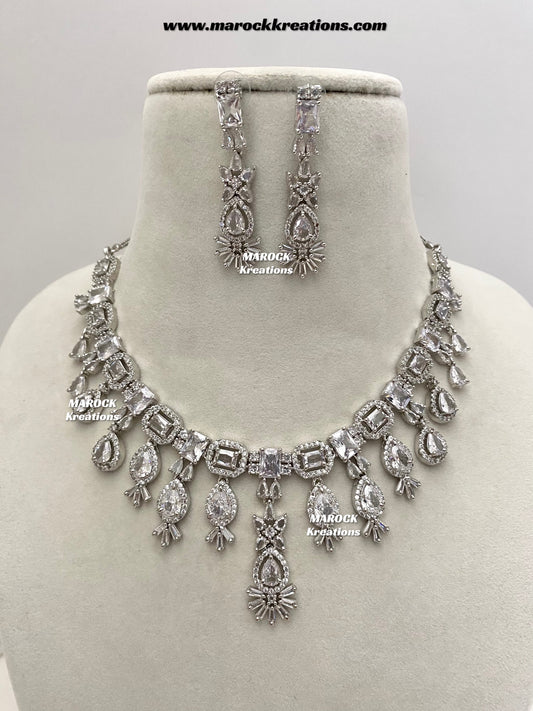 Erica Silver American Diamond Necklace set