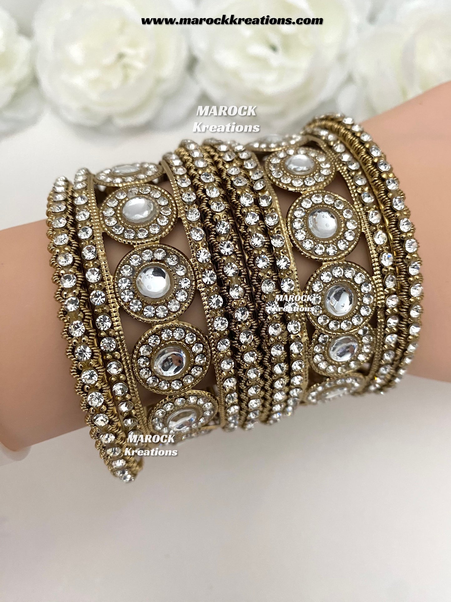 Antique Gold Kundan and stones Bangles stack
