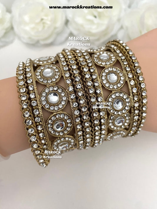 Antique Gold Kundan and stones Bangles stack