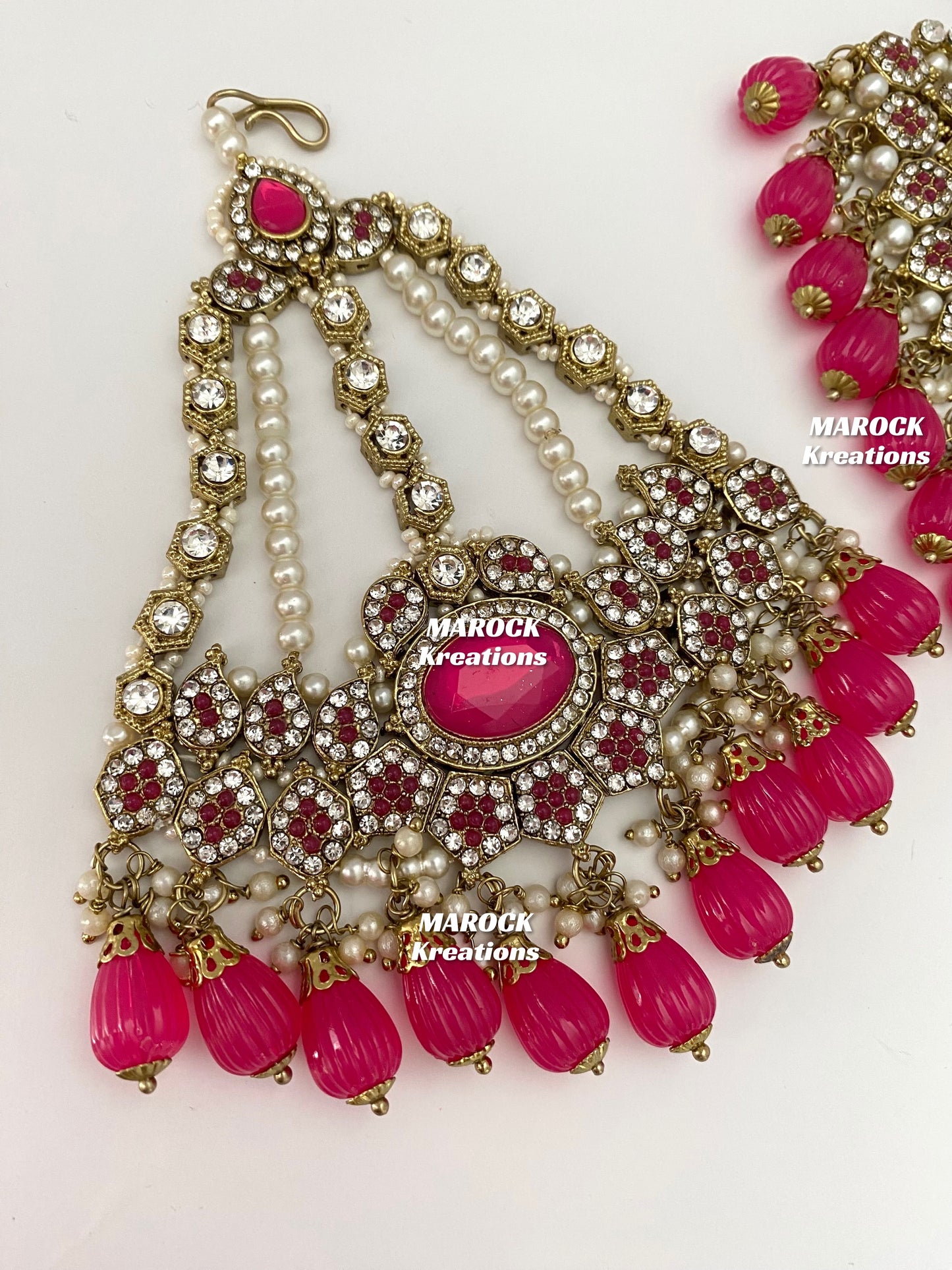 Antique Gold Pakistani Magenta Necklace set