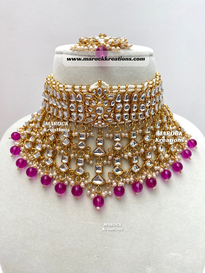 Statement Kundan Necklace set comes with Jhumki Earrings and Tikka