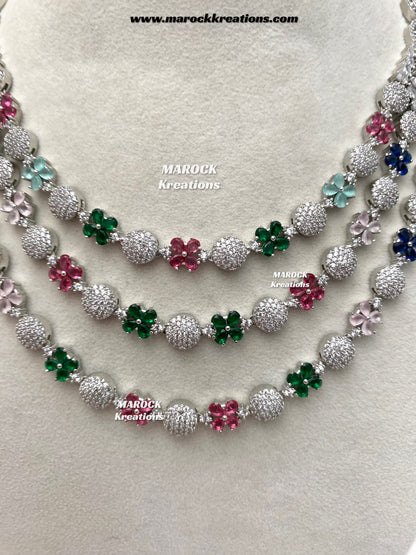 Kristin Silver American Diamond triple layer Necklace set
