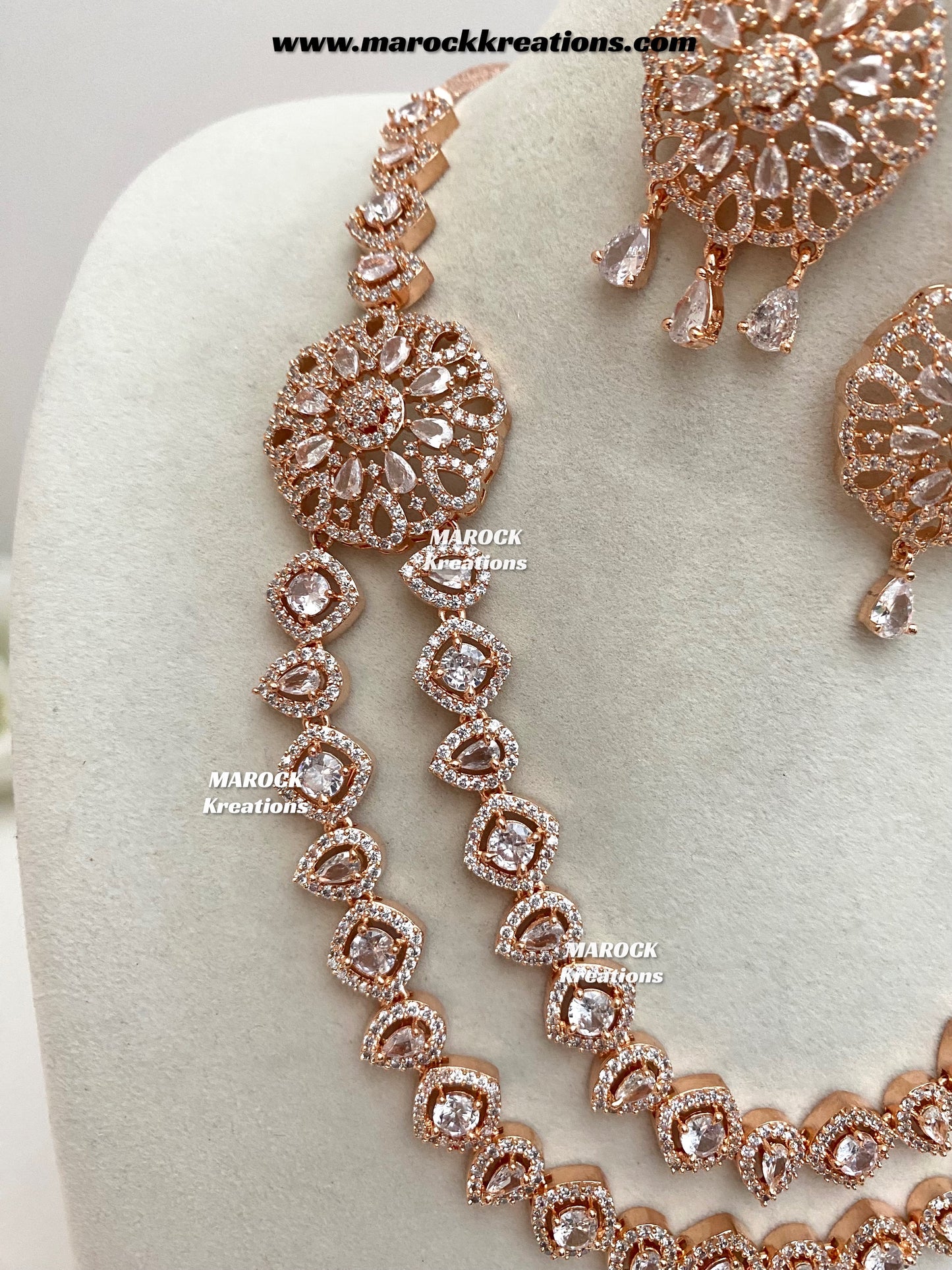 Shiba Rose Gold American Diamond double layer Necklace set