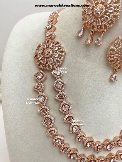 Shiba Rose Gold American Diamond double layer Necklace set