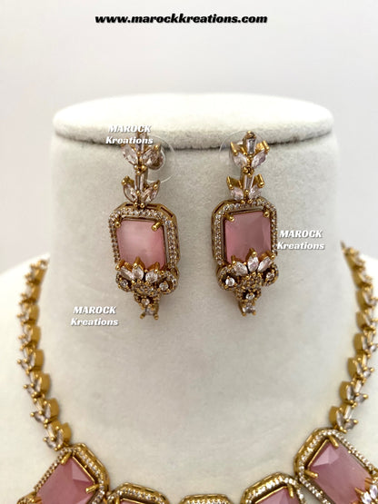 Vikita Antique Gold American diamond Statement Necklace set
