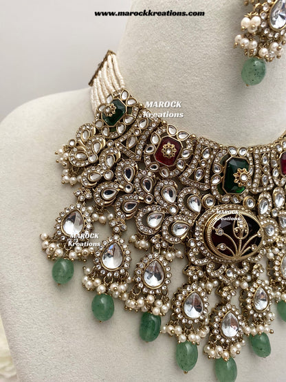 Yusrah Premium Quality Antique gold Kundan Statement Bridal set