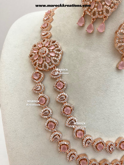 Shiba Rose Gold American Diamond double layer Necklace set