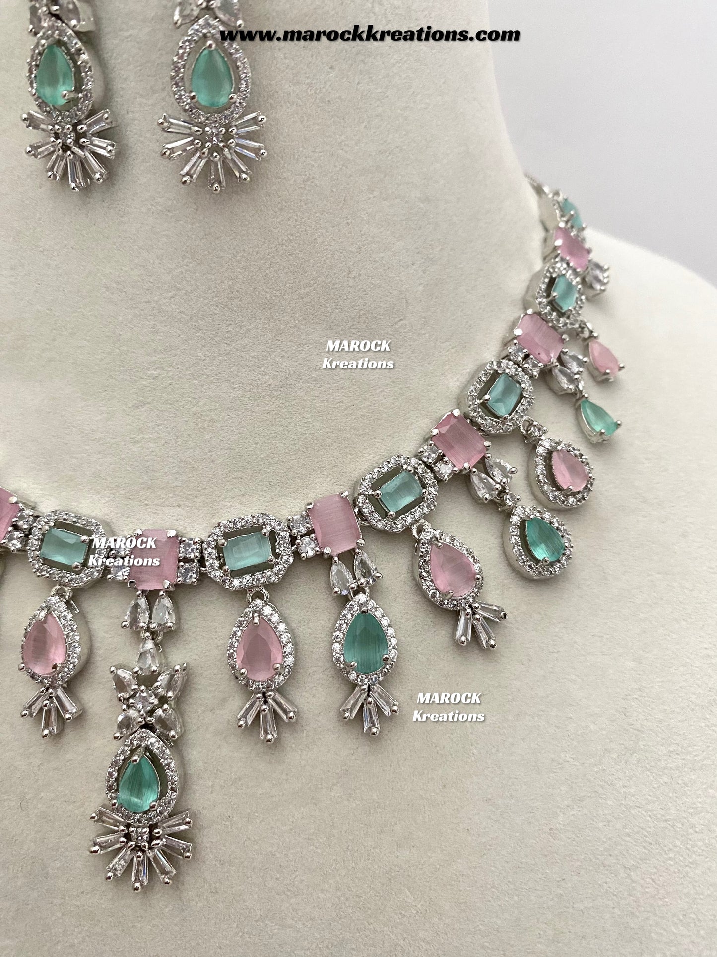 Erica Silver American Diamond Necklace set