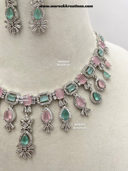 Erica Silver American Diamond Necklace set