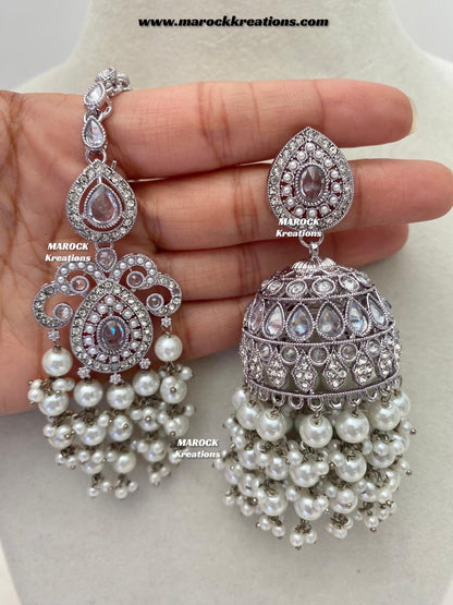 Nazmun Silver Pakistani Polki choker/necklace set with Passa