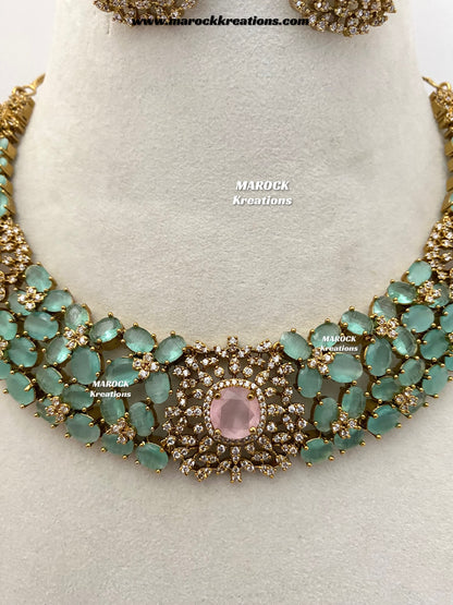 Donna Antique Gold American Diamond Statement Necklace set