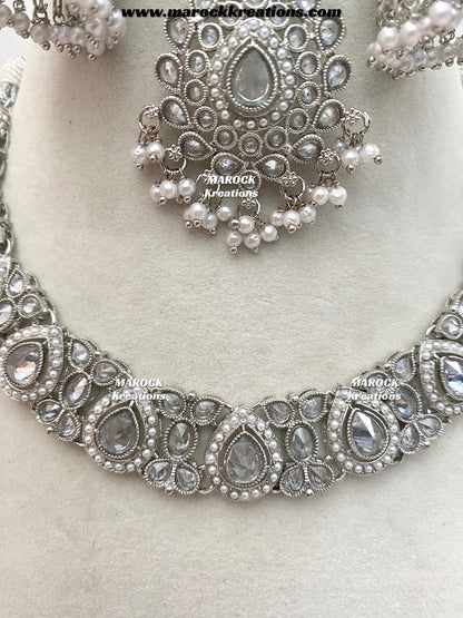 Hemani Polki Silver Necklace set