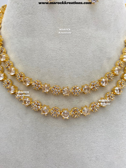 Sumra Golden American Diamond Double layer Necklace set