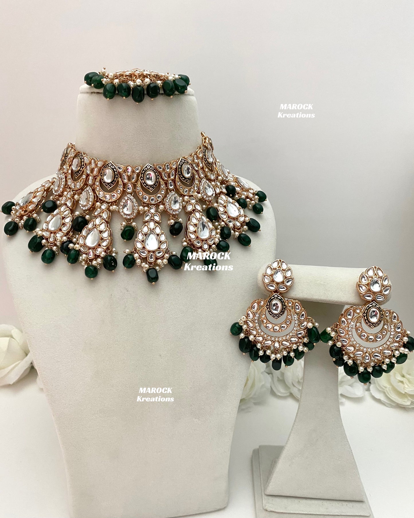 Kaniz Premium Quality Rose Gold Kundan Meenakari Choker/Necklace set