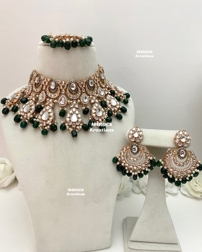 Kaniz Premium Quality Rose Gold Kundan Meenakari Choker/Necklace set