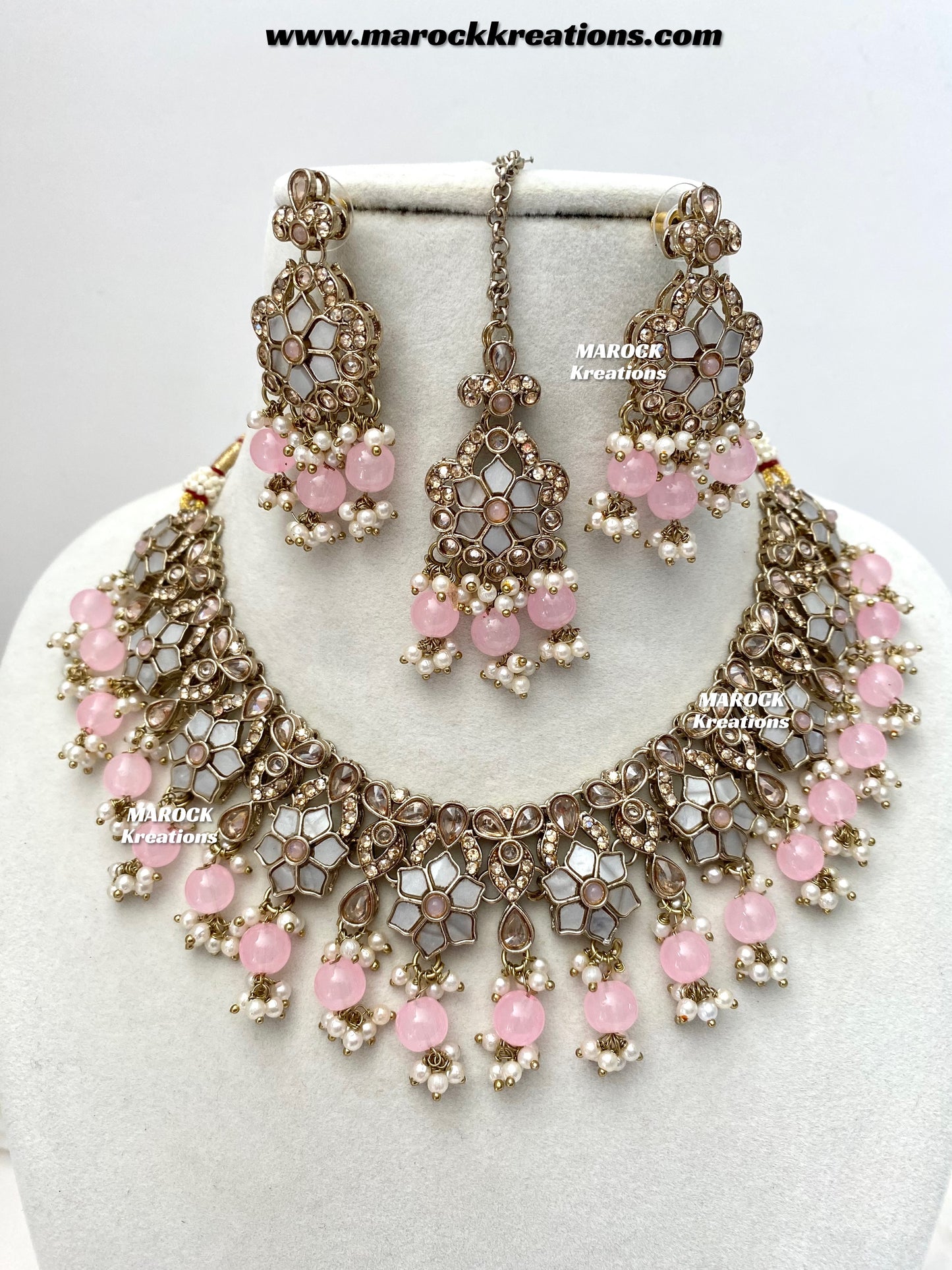 Arpan Antique Gold Polki MOP Statement Necklace set
