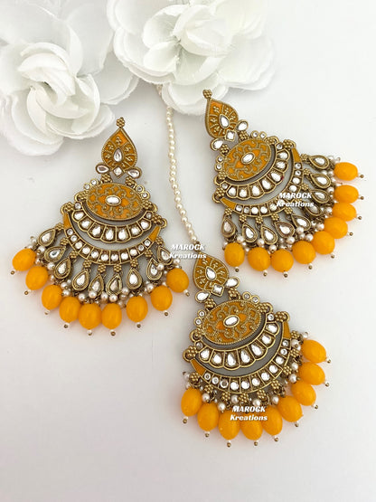 Premium Quality Kundan Meenakari Statement Earrings and tikka sets