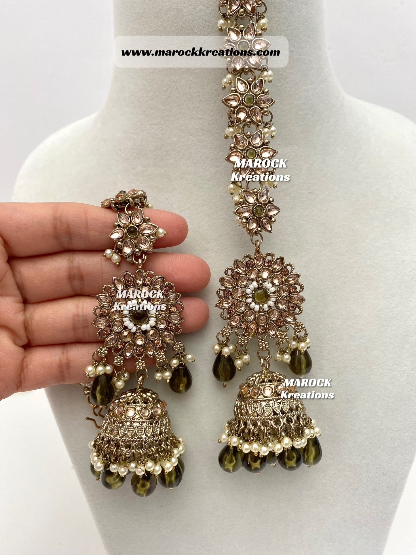 Bollywood style Polki Bahubali Jhumki Earrings comes with saharey