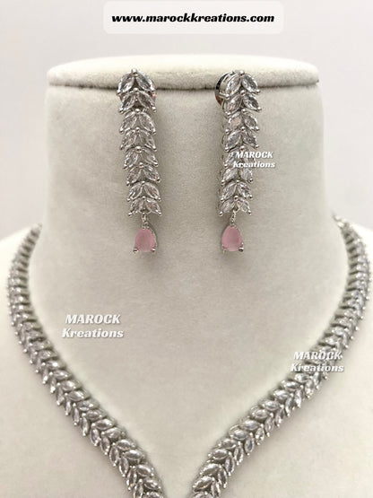 Ava Silver base American Diamond Necklace set