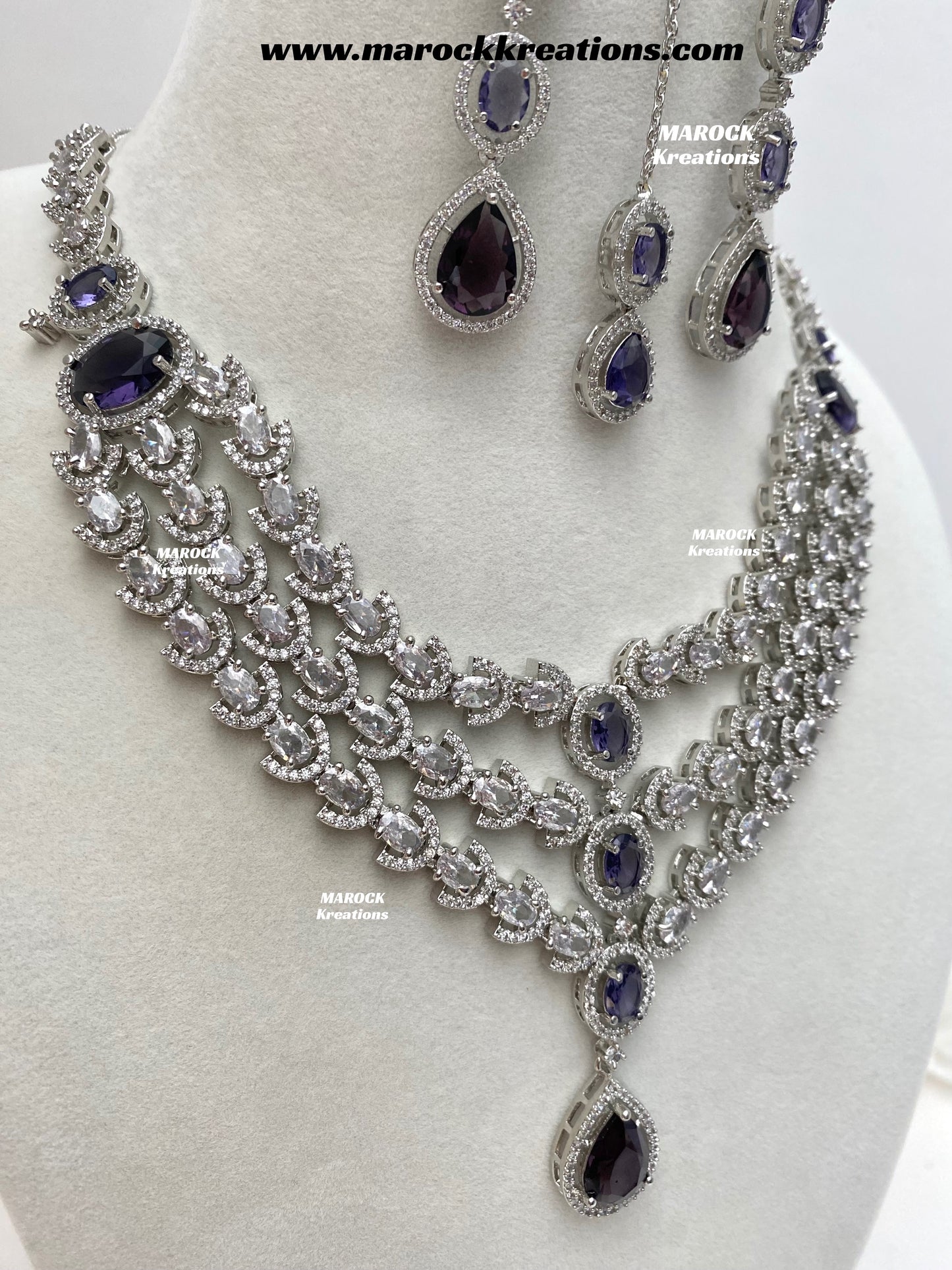 Gannat Silver American Diamond Necklace set