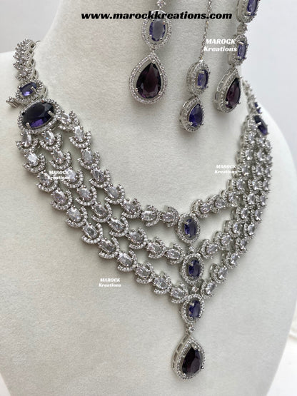 Gannat Silver American Diamond Necklace set