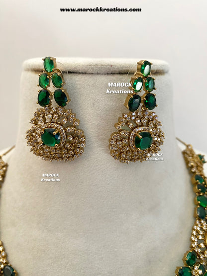 Donna Antique Gold American Diamond Statement Necklace set