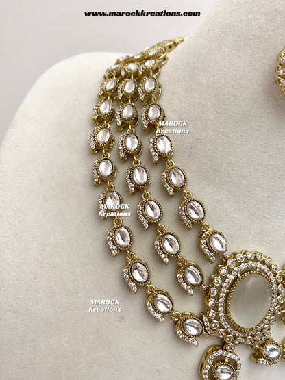 Salina Premium Quality Moissanite Kundan triple layer Necklace set