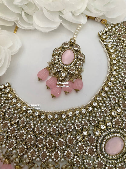 Antique Gold Pakistani Pink Necklace set