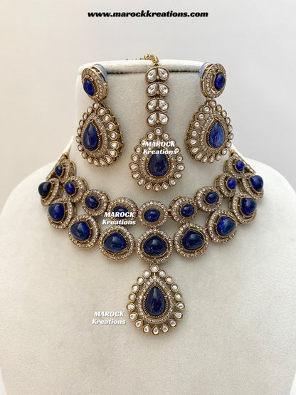 Zafina Premium Quality Moissanite Kundan Statement Choker/Necklace set