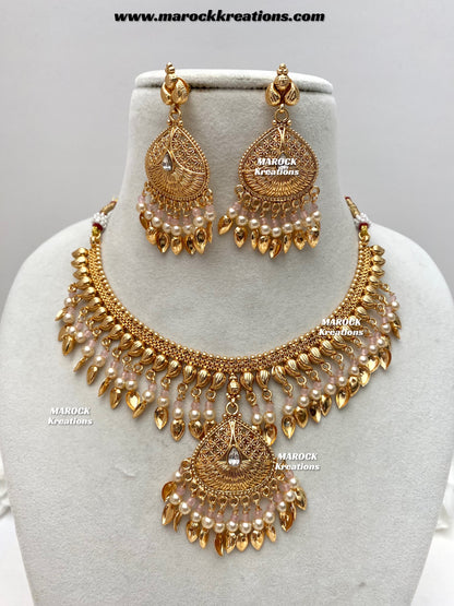 Feraz Premium Quality Gold Plated peepal patti necklace set