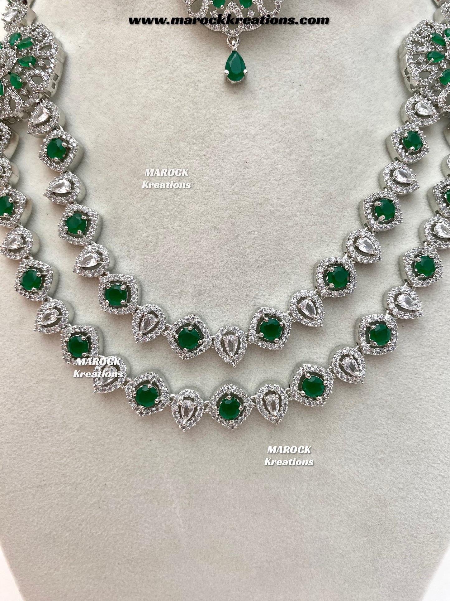 Shiba Silver American Diamond double layer Necklace set