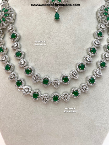 Shiba Silver American Diamond double layer Necklace set