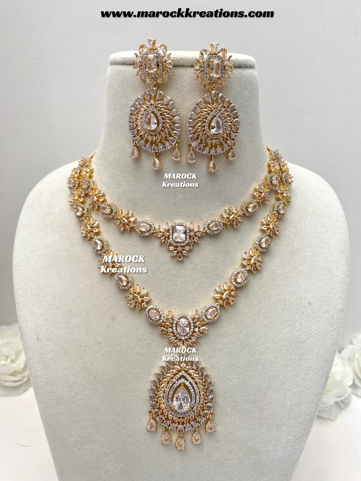 Farhat Golden American Diamond Necklace set
